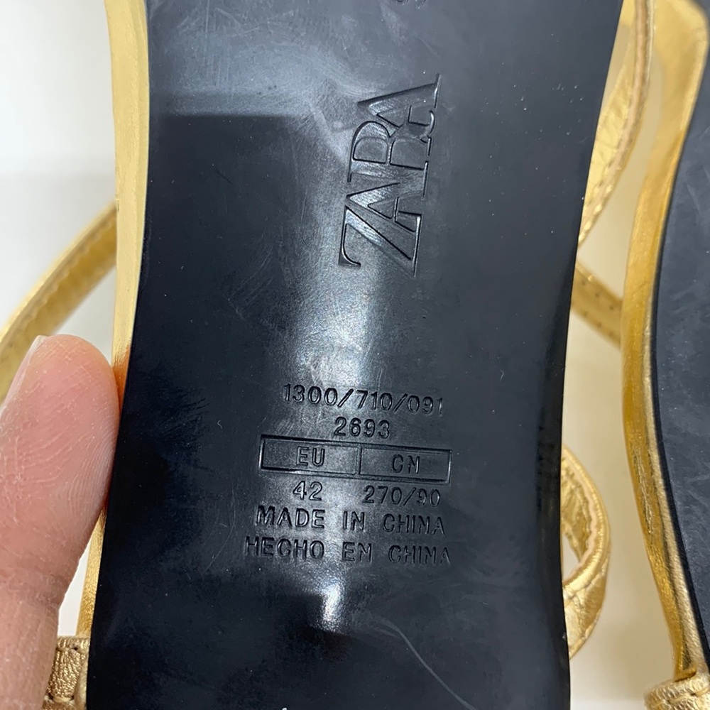 Zara Strap Sandals Gold 42 Kitten Heel Sandals Slip On Square Toe Wedding Prom - Picture 9 of 13